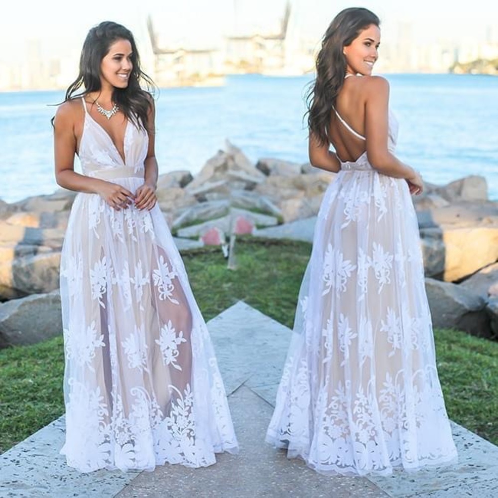 White/nude maxi